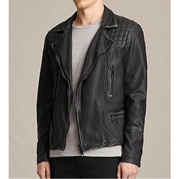 ALLSAINTS Mens Cargo Quilted Brown Leather Biker Jacket XS - Picture 8 of 15